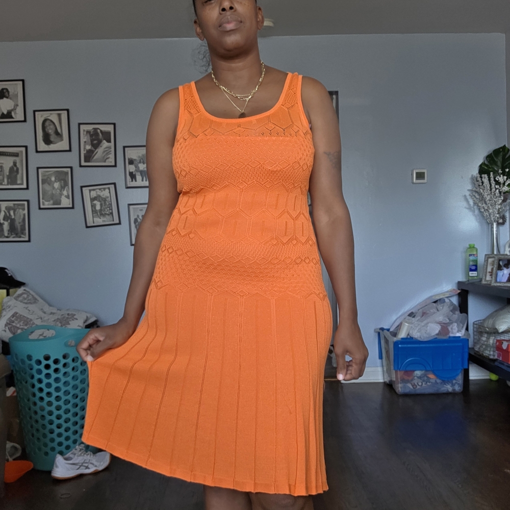 Ralph Lauren Bold Orange Knit Midi Dress
